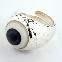 Bikerringshop Sterling Silver Dark Blue Evil Eye Adjustable Ring -Outlet Rings Store big evil eye ring 6