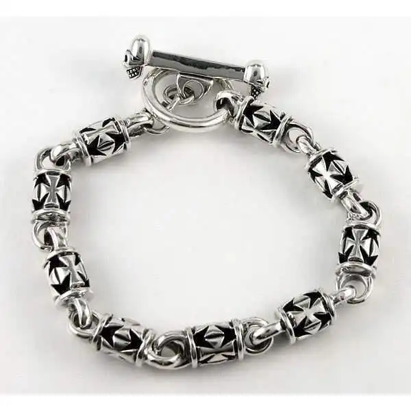 Bikerringshop Iron Cross Sterling Silver Mens Chain Bracelet 4 Bikerringshop Iron Cross Sterling Silver Mens Chain Bracelet - Image 2
