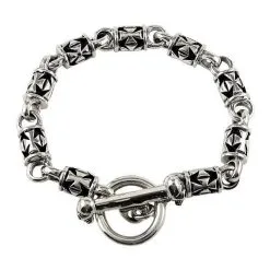 Bikerringshop Iron Cross Sterling Silver Mens Chain Bracelet