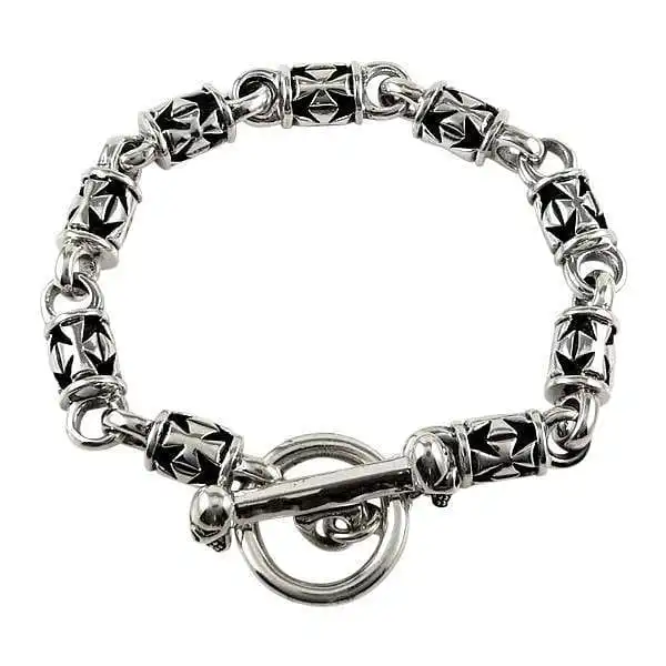 Bikerringshop Iron Cross Sterling Silver Mens Chain Bracelet 3 Bikerringshop Iron Cross Sterling Silver Mens Chain Bracelet