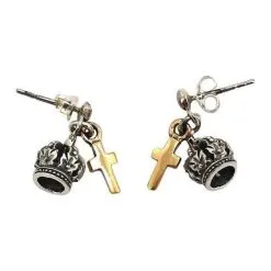 Bikerringshop 925 Sterling Silver Biker Cross Crown Earrings