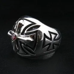 Bikerringshop Sterling Silver Biker Cross Ring 12 Bikerringshop Sterling Silver Biker Cross Ring -Outlet Rings Store biker cross ring with red garnet