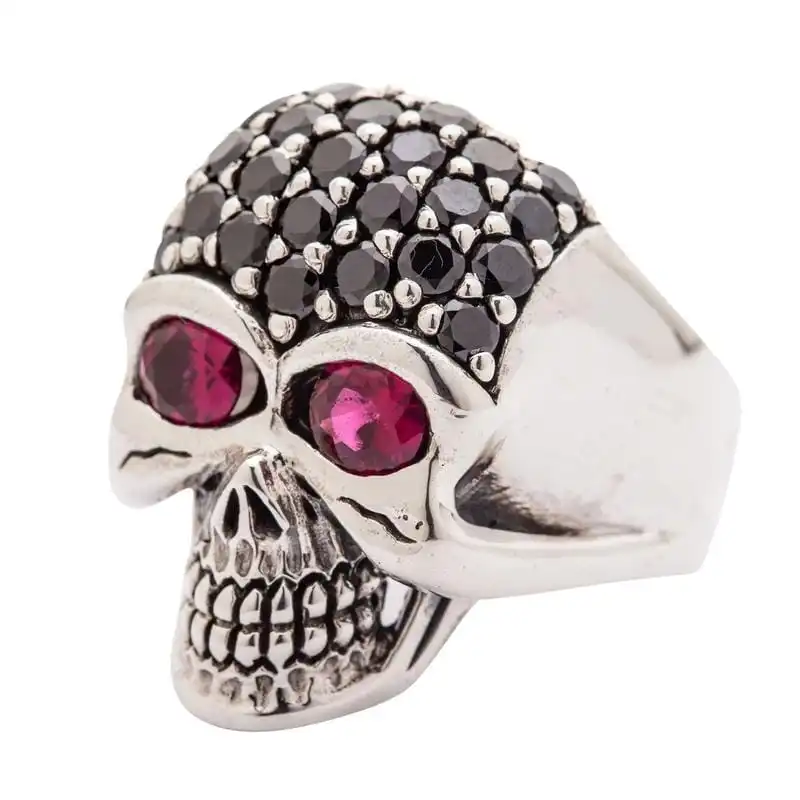 Bikerringshop Sterling Silver Black Forehead Blink Skull Ring 4 Bikerringshop Sterling Silver Black Forehead Blink Skull Ring - Image 2