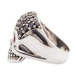Bikerringshop Sterling Silver Black Forehead Blink Skull Ring 16 Bikerringshop Sterling Silver Black Forehead Blink Skull Ring -Outlet Rings Store black forehead sparkling skull ring 4