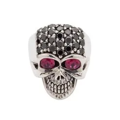 Bikerringshop Sterling Silver Black Forehead Blink Skull Ring