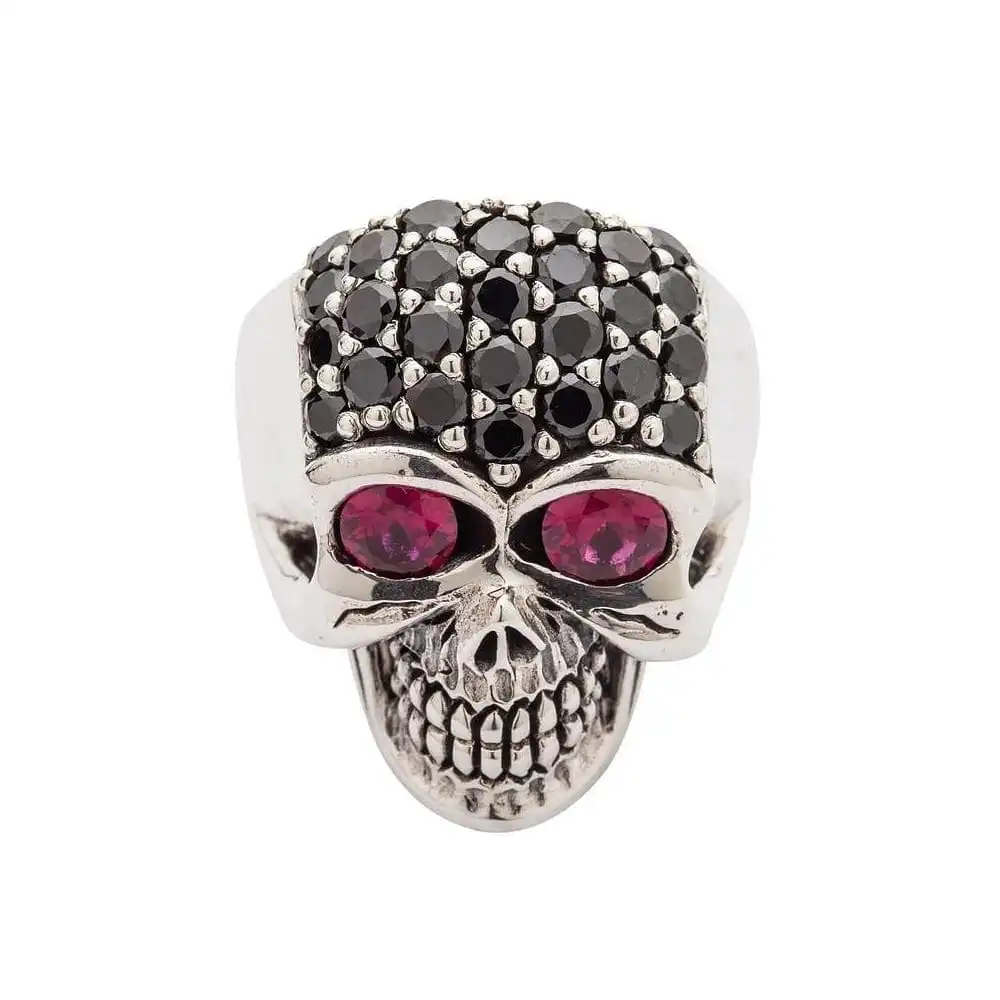 Bikerringshop Sterling Silver Black Forehead Blink Skull Ring 3 Bikerringshop Sterling Silver Black Forehead Blink Skull Ring