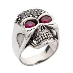 Bikerringshop Sterling Silver Black Forehead Blink Skull Ring 17 Bikerringshop Sterling Silver Black Forehead Blink Skull Ring -Outlet Rings Store black forehead sparkling skull ring 7