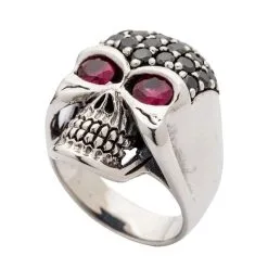 Bikerringshop Sterling Silver Black Forehead Blink Skull Ring 19 Bikerringshop Sterling Silver Black Forehead Blink Skull Ring -Outlet Rings Store black forehead sparkling skull ring 8