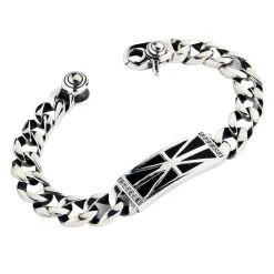 Bikerringshop Sterling Silver Black ID Mens Bracelet