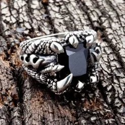 Bikerringshop Sterling Silver Black Onyx Gothic Claw Rings -Outlet Rings Store black onyx gothic claw ring 2