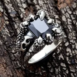 Bikerringshop Sterling Silver Black Onyx Gothic Claw Rings -Outlet Rings Store black onyx gothic claw ring
