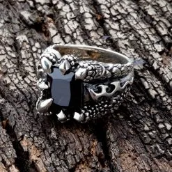 Bikerringshop Sterling Silver Black Onyx Gothic Claw Rings