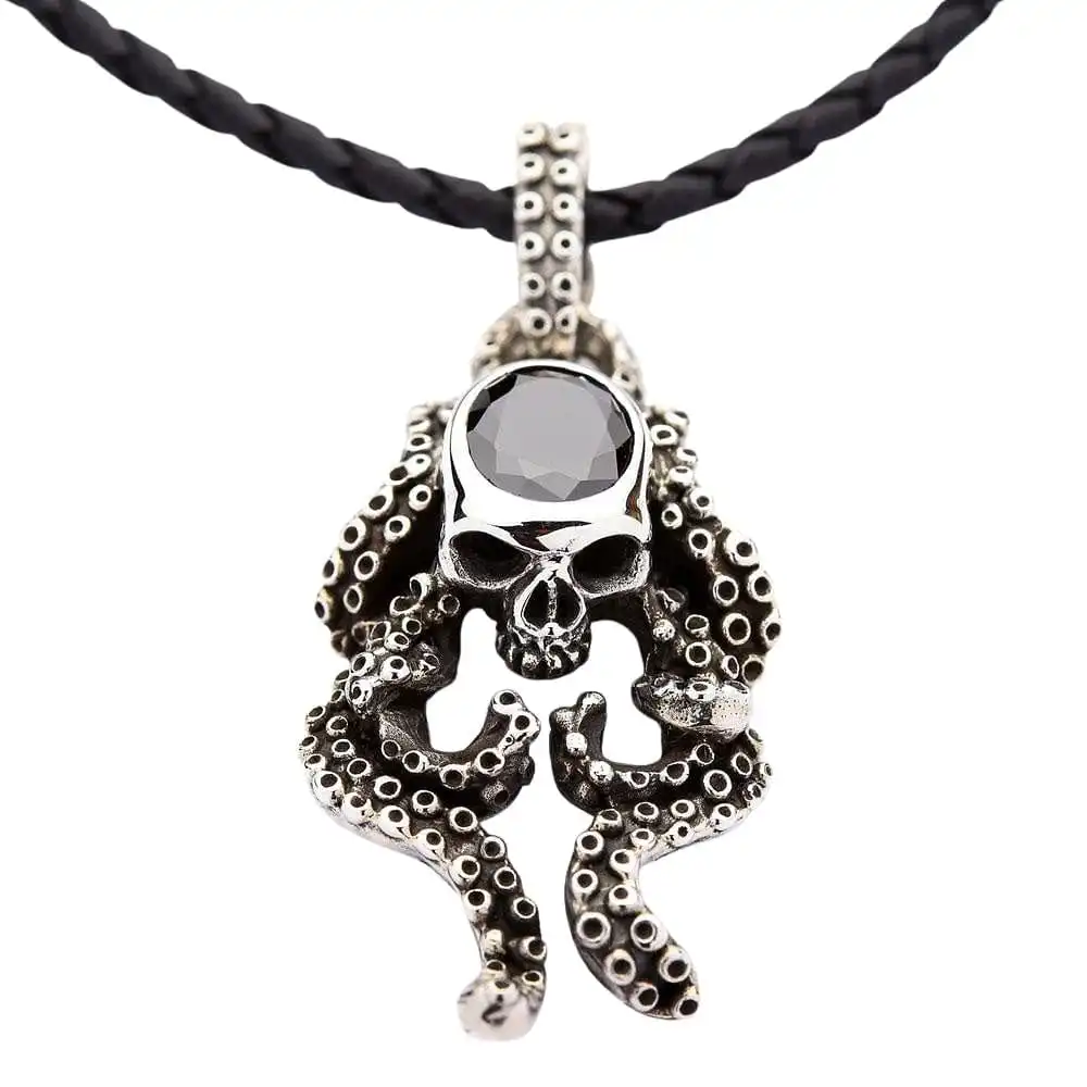 Bikerringshop Sterling Silver Black Onyx Gothic Skull Octopus Pendant 3 Bikerringshop Sterling Silver Black Onyx Gothic Skull Octopus Pendant