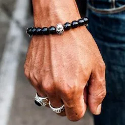 Bikerringshop Black Onyx Skull Silver Bracelet -Outlet Rings Store black onyx skull silver bracelet 12