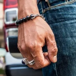 Bikerringshop Black Onyx Skull Silver Bracelet -Outlet Rings Store black onyx skull silver bracelet 13