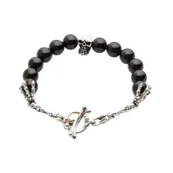 Bikerringshop Black Onyx Skull Silver Bracelet