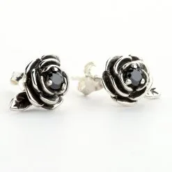 Bikerringshop Sterling Silver Black Rose Earrings -Outlet Rings Store black rose earrings 2