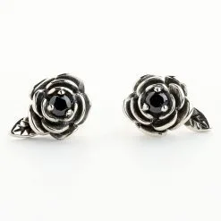 Bikerringshop Sterling Silver Black Rose Earrings -Outlet Rings Store black rose earrings