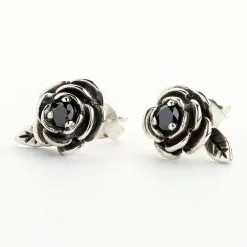 Bikerringshop Sterling Silver Black Rose Earrings -Outlet Rings Store black rose earrings 4