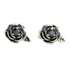 Bikerringshop Sterling Silver Black Rose Earrings