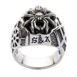 Bikerringshop Sterling Silver Medium Black Spider Ring -Outlet Rings Store black spider ring 9