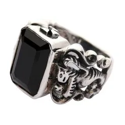 Bikerringshop Black Stone Scottish Rampant Lion Mens Ring