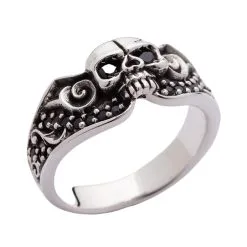Bikerringshop Sterling Silver Black Stones Tribal Skull Gothic Ring -Outlet Rings Store black stones tribal skull gothic ring 3