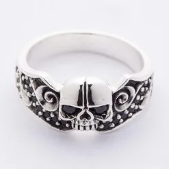 Bikerringshop Sterling Silver Black Stones Tribal Skull Gothic Ring -Outlet Rings Store black stones tribal skull gothic ring 6