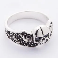 Bikerringshop Sterling Silver Black Stones Tribal Skull Gothic Ring -Outlet Rings Store black stones tribal skull gothic ring 7
