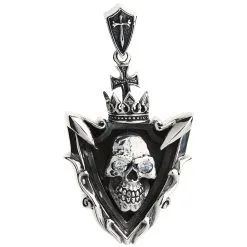 Bikerringshop Sterling Silver Diamond Blade Skull Pendant