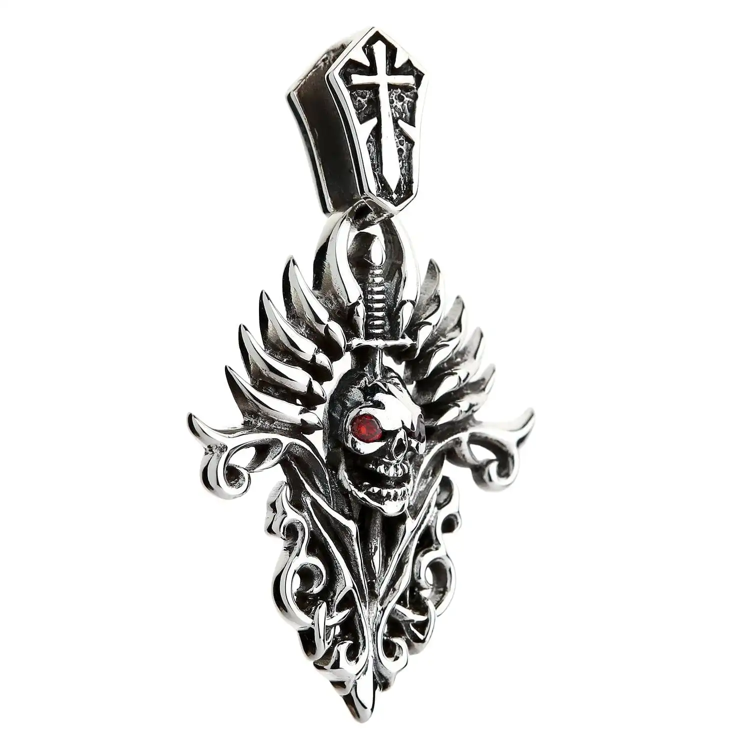 Bikerringshop Sterling Silver Blade Skull Pendant 4 Bikerringshop Sterling Silver Blade Skull Pendant - Image 2