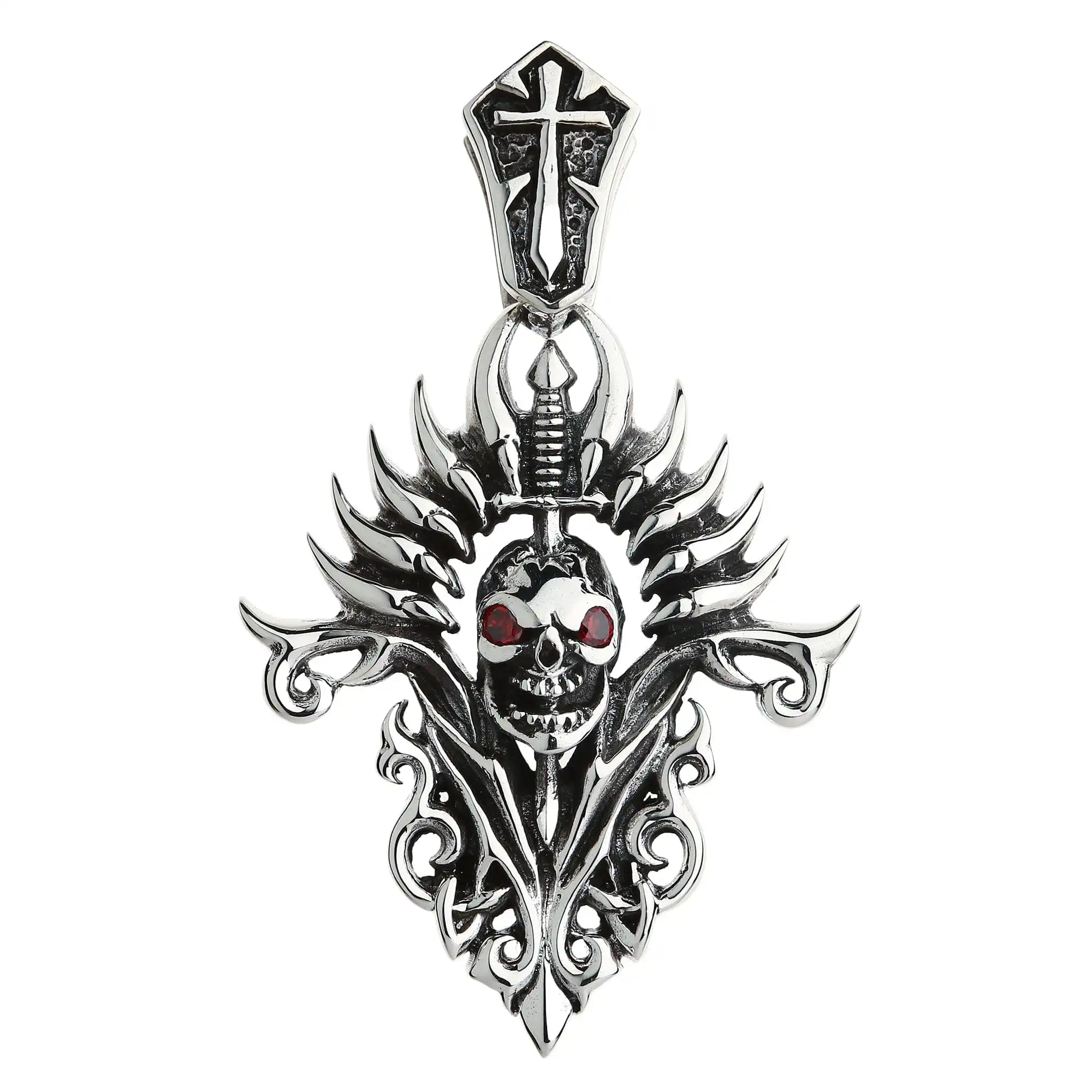 Bikerringshop Sterling Silver Blade Skull Pendant 3 Bikerringshop Sterling Silver Blade Skull Pendant