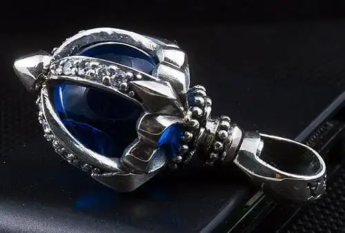 Bikerringshop Silver Blue Blossom Pendant 6 Bikerringshop Silver Blue Blossom Pendant - Image 4