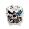 Bikerringshop Sterling Silver Blue Topaz Eye Mafia Skull Ring -Outlet Rings Store blue eye silver skull ring