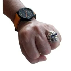 Bikerringshop Blue Eyes Skull Sterling Silver Ring -Outlet Rings Store blue eyes skull silver rings 10