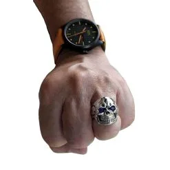 Bikerringshop Blue Eyes Skull Sterling Silver Ring -Outlet Rings Store blue eyes skull silver rings 11