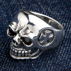 Bikerringshop Blue Eyes Skull Sterling Silver Ring -Outlet Rings Store blue eyes skull sterling silver ring 2