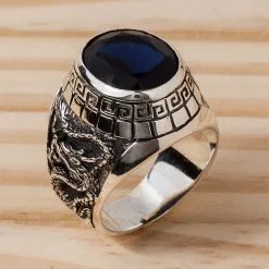 Bikerringshop Sterling Silver Sapphire Japanese Tiger Dragon Mens Ring 14 Bikerringshop Sterling Silver Sapphire Japanese Tiger Dragon Mens Ring -Outlet Rings Store blue stone mens ring 2