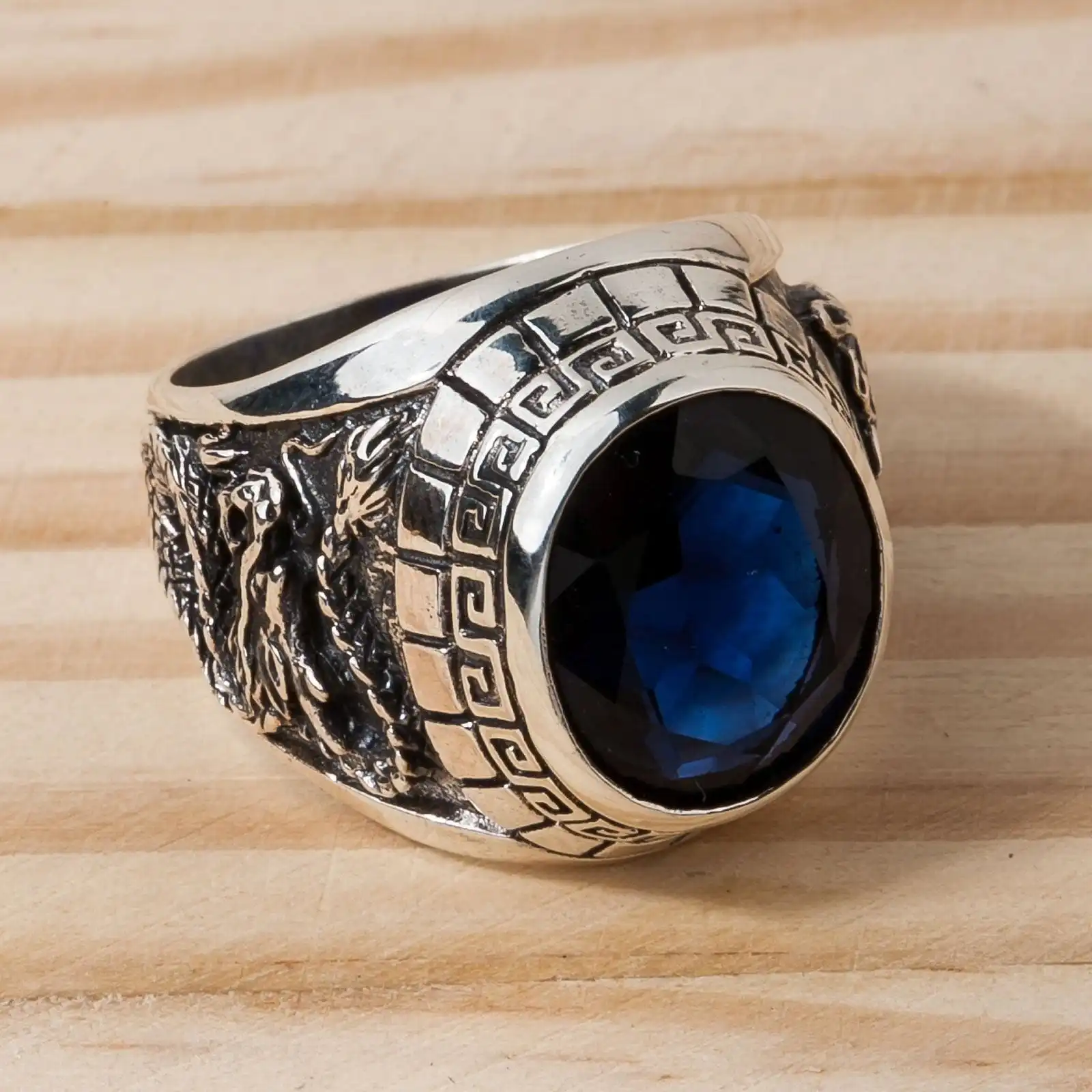 Bikerringshop Sterling Silver Sapphire Japanese Tiger Dragon Mens Ring 6 Bikerringshop Sterling Silver Sapphire Japanese Tiger Dragon Mens Ring - Image 4