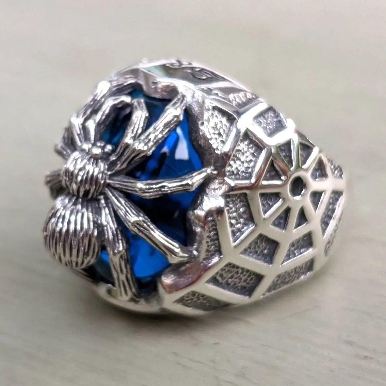 Bikerringshop Sterling Silver Blue Stone Spider Ring 5 Bikerringshop Sterling Silver Blue Stone Spider Ring - Image 3