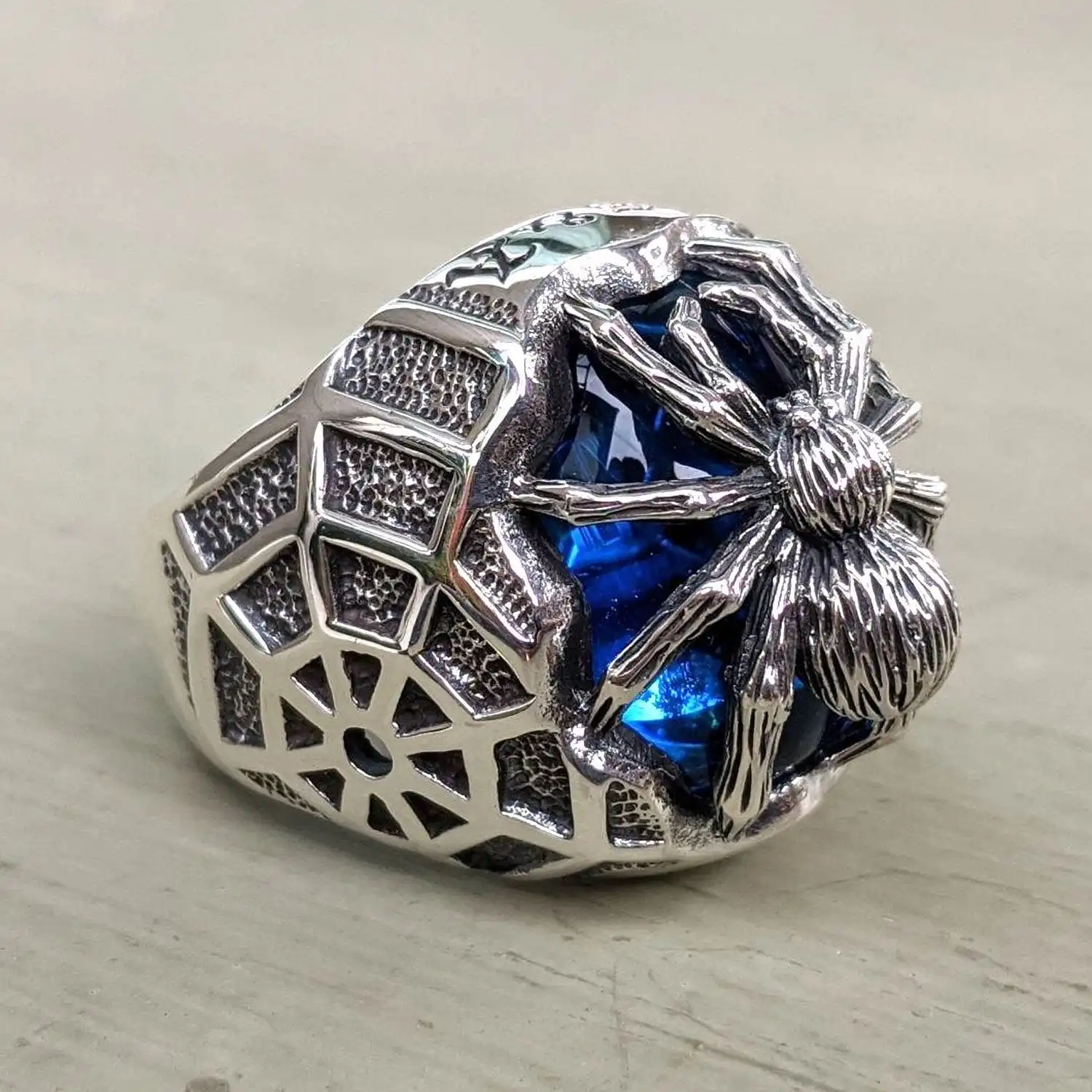 Bikerringshop Sterling Silver Blue Stone Spider Ring 3 Bikerringshop Sterling Silver Blue Stone Spider Ring