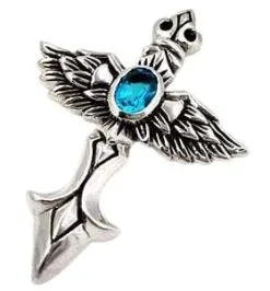 Bikerringshop Blue Topaz Cross Wings Pendant