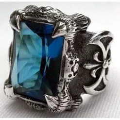 Bikerringshop Blue Topaz Sterling Silver Dragon Claw Mens Ring -Outlet Rings Store blue topaz dragon claw mens ring 3