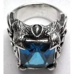 Bikerringshop Blue Topaz Sterling Silver Dragon Claw Mens Ring -Outlet Rings Store blue topaz dragon claw mens ring 4