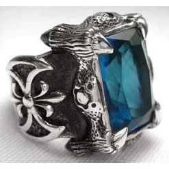 Bikerringshop Blue Topaz Sterling Silver Dragon Claw Mens Ring -Outlet Rings Store blue topaz dragon claw mens ring 5