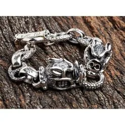 Bikerringshop Sterling Silver Boar Head Mens Bracelet 21 Bikerringshop Sterling Silver Boar Head Mens Bracelet -Outlet Rings Store boar head bracelet 10
