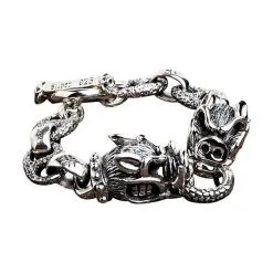 Bikerringshop Sterling Silver Boar Head Mens Bracelet