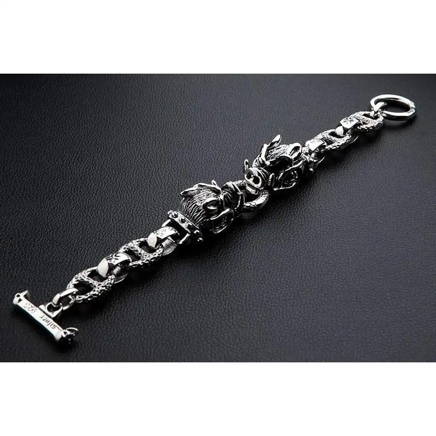 Bikerringshop Sterling Silver Boar Head Mens Bracelet 11 Bikerringshop Sterling Silver Boar Head Mens Bracelet - Image 9