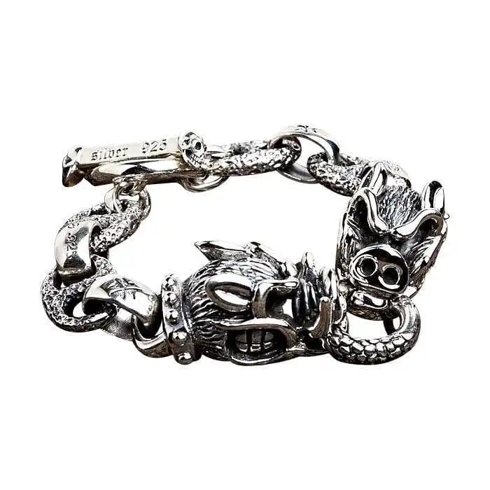 Bikerringshop Sterling Silver Boar Head Mens Bracelet 3 Bikerringshop Sterling Silver Boar Head Mens Bracelet