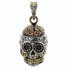 Bikerringshop Sterling Silver Brain Mexican Sugar Skull Pendant